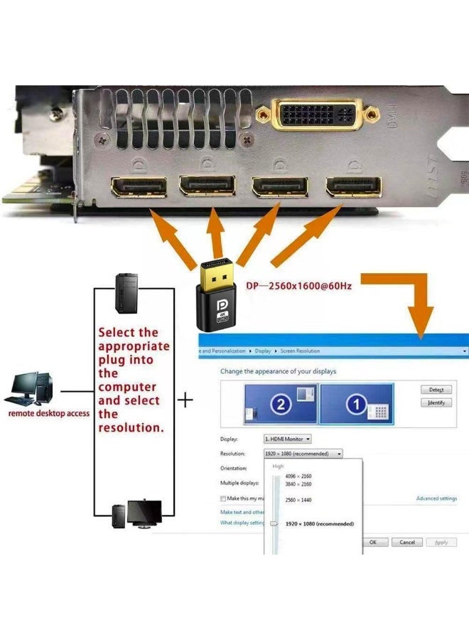 محاكي منفذ عرض DisplayPort HDMI وصندوق تجريبي EDID، DP افتراضي للكمبيوتر 4K 1080P (يتناسب مع أنظمة بدون شاشة 2560x1600@60Hz) - عبوتان، متوافق مع ويندوز وماك أو إس ولينكس - Image 5